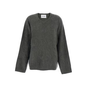 Soft Goat Women Grey Sweater With V Neck And Brushed Effect In Cashmere Woman
